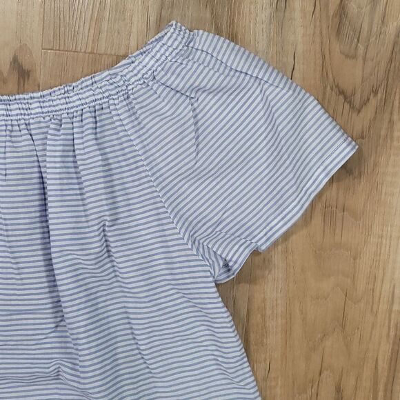 🔹️Montan Paris Blue & White Striped Cropped Off Shoulder Top Small - Picture 4 of 6